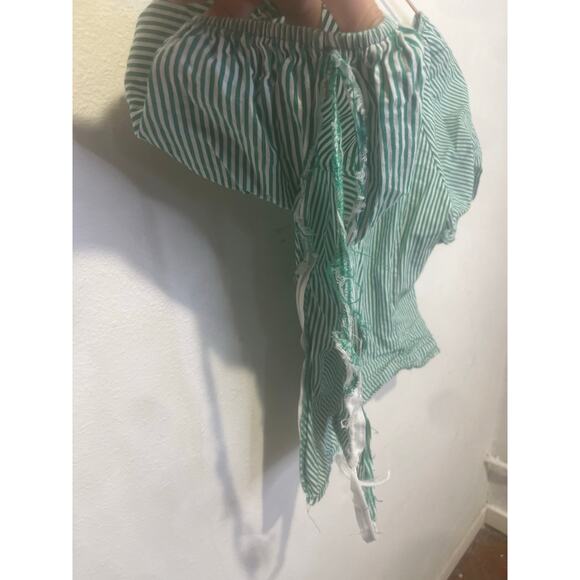 LISA SAYS GAH Green White Striped 100% Cotton Short Sleeve Margaret Top Size XS - Picture 6 of 12